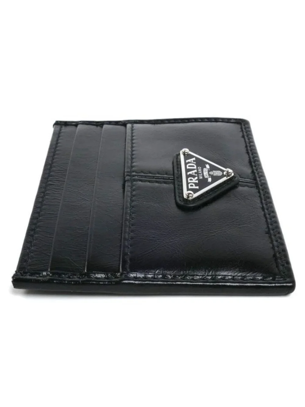 Prada Soft Looks Triangle Logo Card Case Black